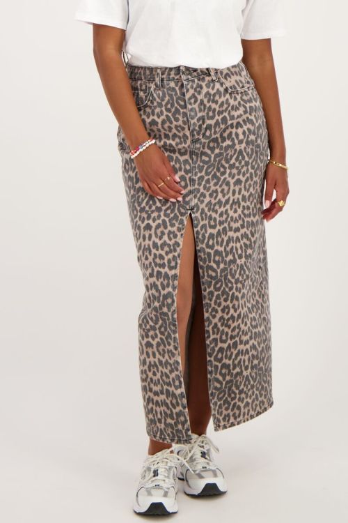 Denim midi skirt with panther print | My Jewellery