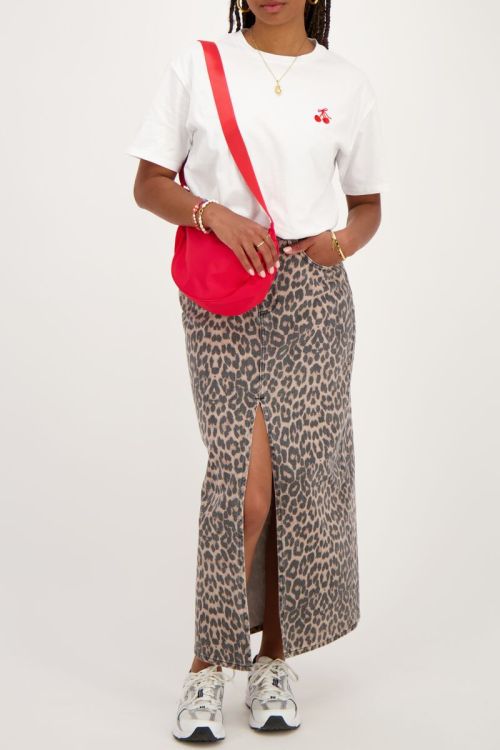 Denim midi skirt with panther print | My Jewellery