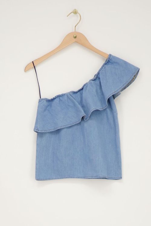 Denim one-shoulder top with ruffle | My Jewellery