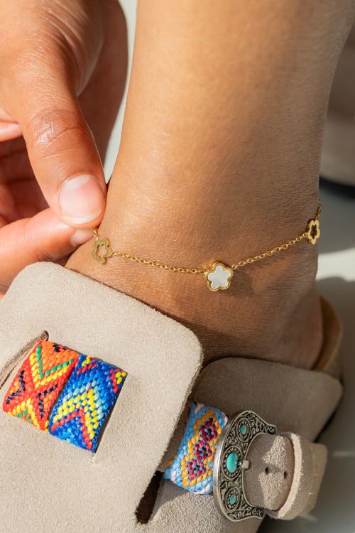 Double anklet with mother of pearl flowers | My Jewellery