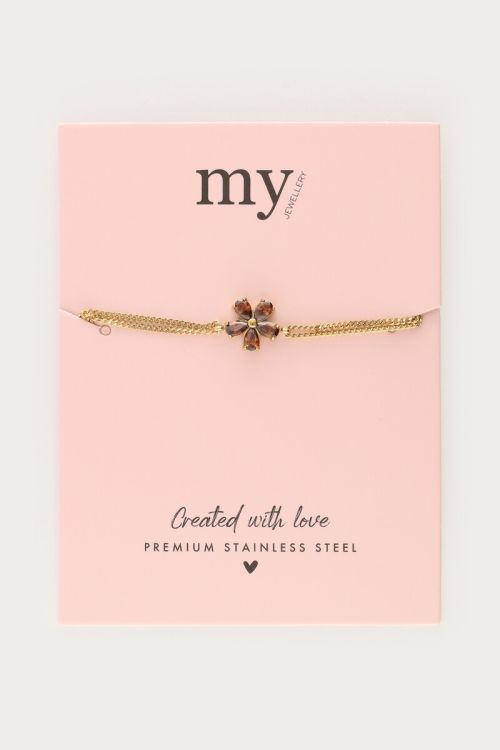 Double bracelet with brown rhinestone flower | My Jewellery