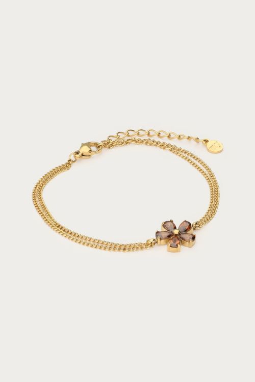Double bracelet with brown rhinestone flower | My Jewellery