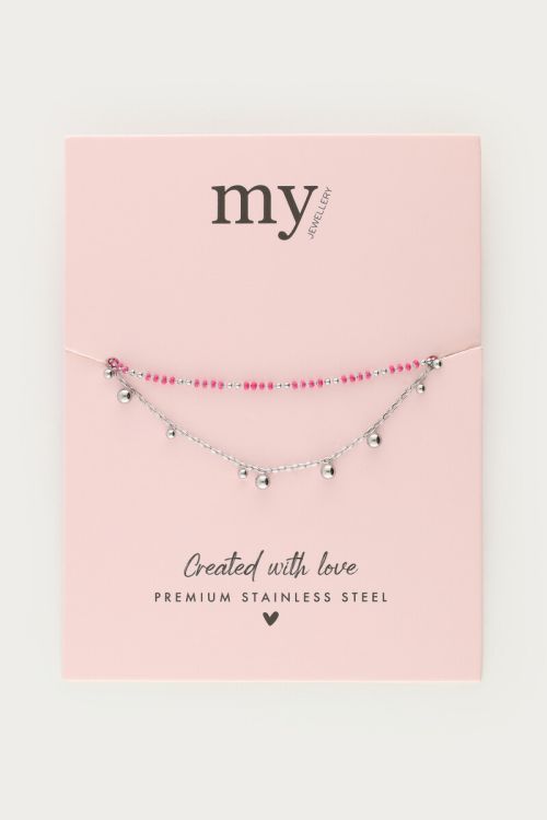 Double bracelet with pink beads & polka dots | My Jewellery