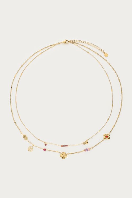 Double necklace with pink charms "dreams come true"