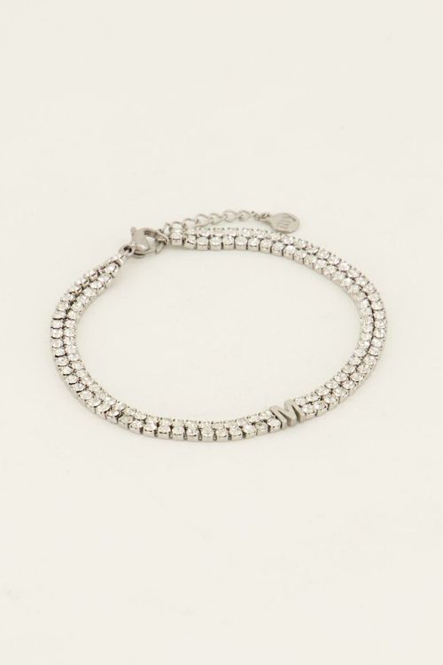 Dubbele strass armband met initial | My Jewellery