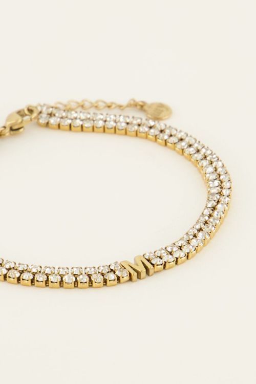 Dubbele strass armband met initial | My Jewellery