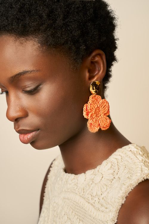 Earrings with orange raffia flower | My Jewellery