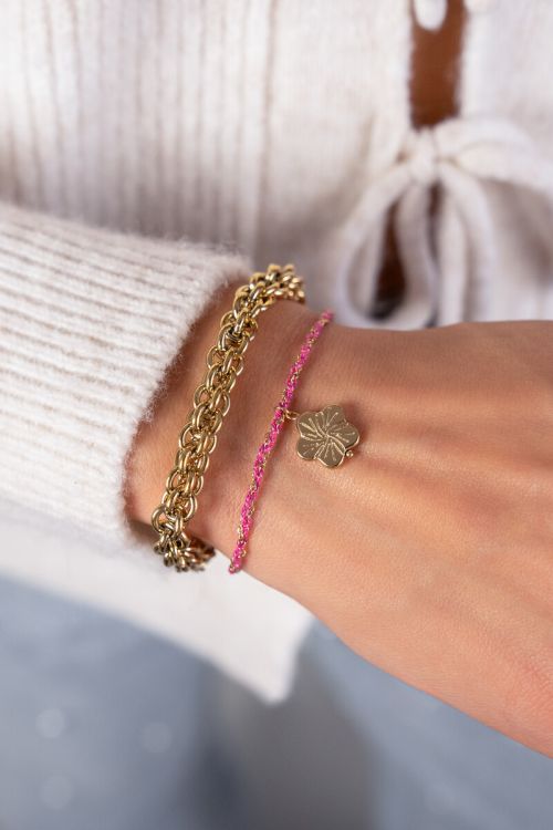Sunrocks roze koord armband met bloem