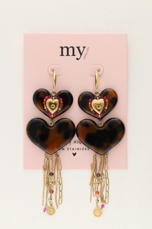 Earrings with leopard print hearts and cords | My Jewellery