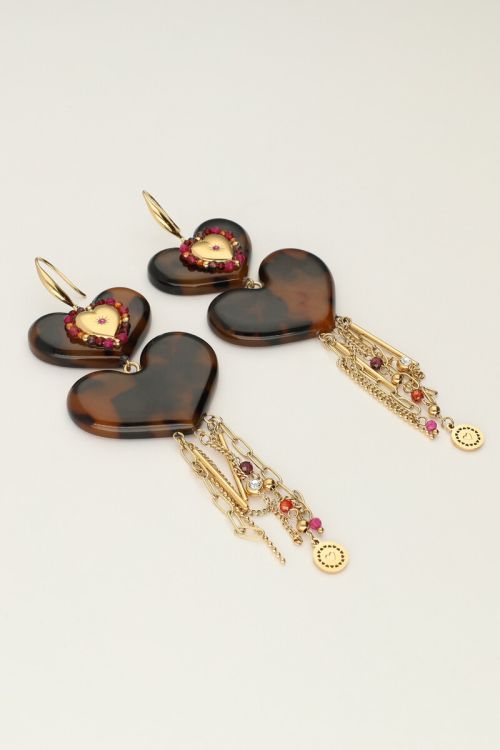 Earrings with leopard print hearts and cords | My Jewellery