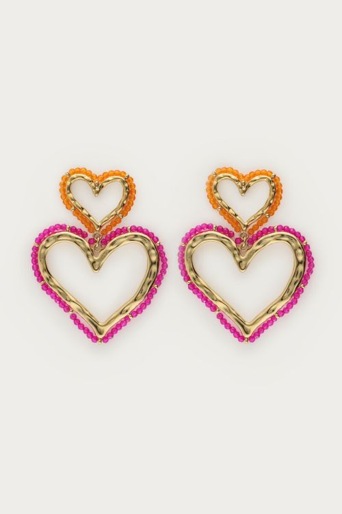 Sunrocks earring with two hearts and beads | My Jewellery