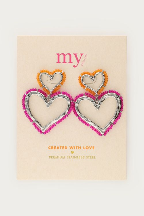 Sunrocks earring with two hearts and beads | My Jewellery