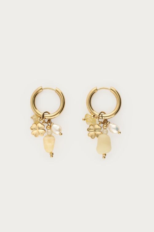 Hoop earrings with butter yellow beads & clover | My Jewellery