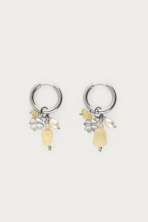 Hoop earrings with butter yellow beads & clover | My Jewellery