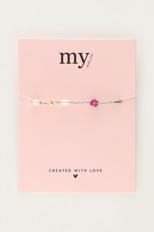 Elastic bracelet with pink flowers & freshwater pearls | My Jewellery