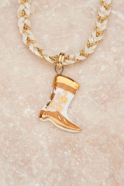 Art white cord necklace with western boot | My Jewellery