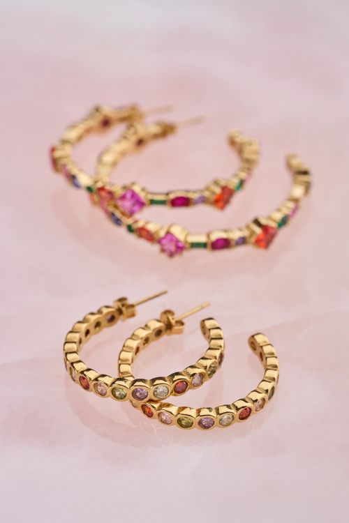 Midnight hoop earrings with colourful rhinestones | My Jewellery