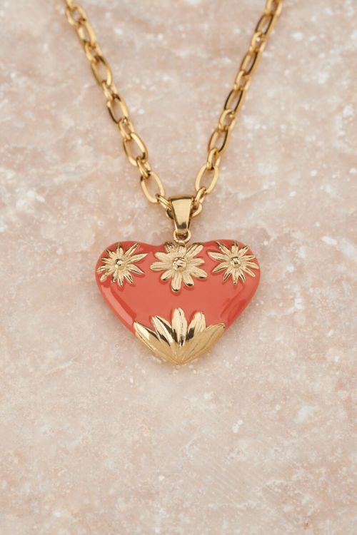Art chain necklace with orange vintage heart | My Jewellery