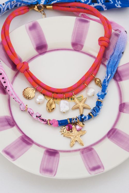 Pink rope necklace with shell charms | My Jewellery