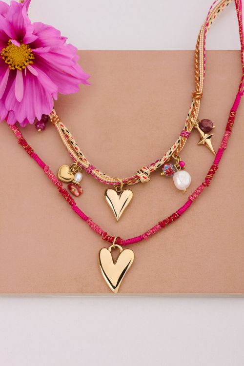 Pink long rope necklace with heart | My Jewellery