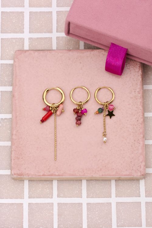 Sunrocks earrings with red stones & balls | My Jewellery