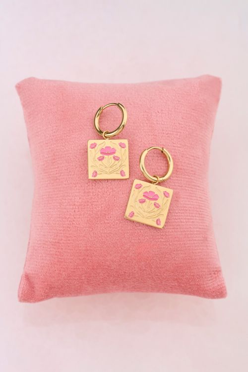 Botanical hoop earrings with pink flowers | My Jewellery