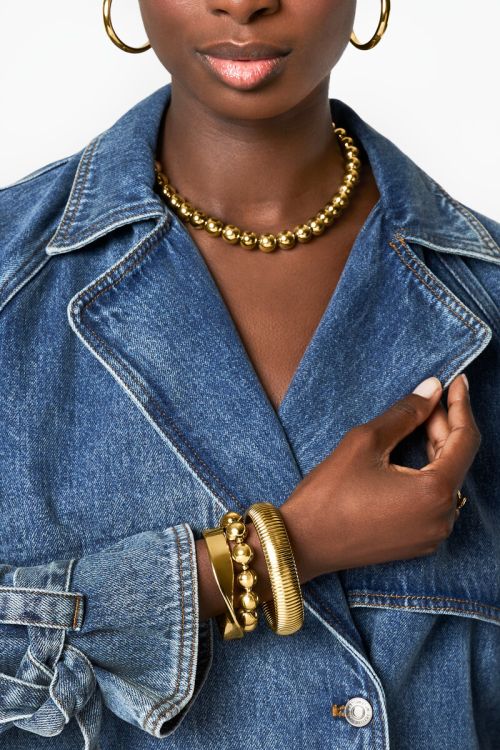 Gold coloured elastic bracelet chunky double beads | My Jewellery