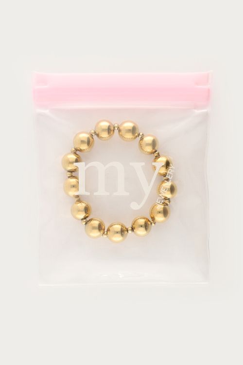 Gold coloured elastic bracelet chunky double beads | My Jewellery