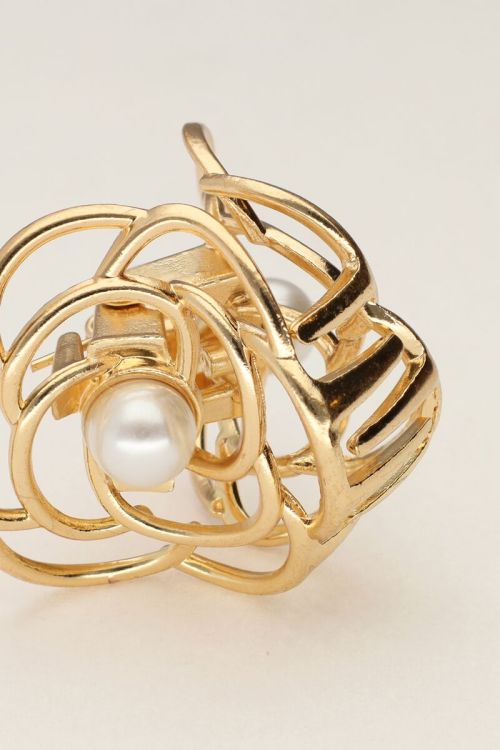 Gold rose hair clip with pearl | My Jewellery
