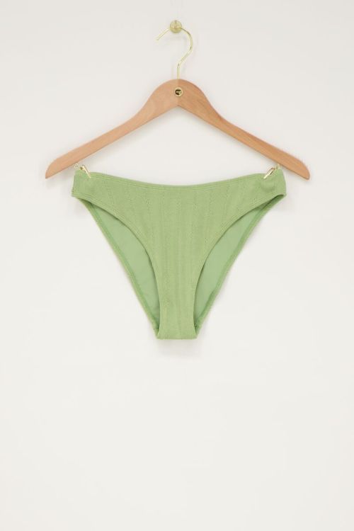 Grüne Bikinihose mit Rippe & Rüsche