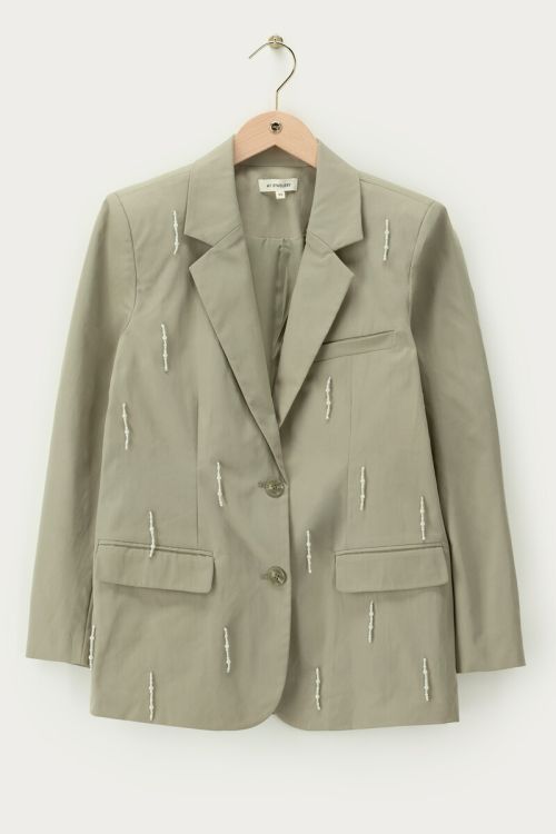Green blazer with faux pearls | My Jewellery