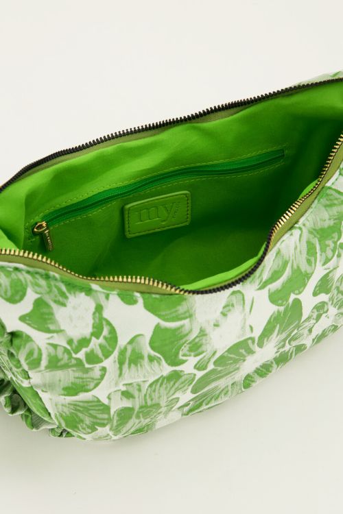 Green cross body bag with jacquard & ruffles | My Jewellery