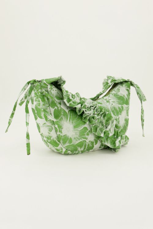 Green cross body bag with jacquard & ruffles | My Jewellery