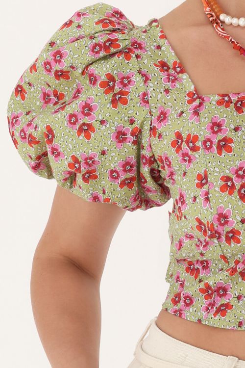 Green floral top with embroidery | My Jewellery