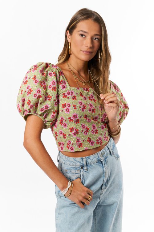 Green floral top with embroidery | My Jewellery