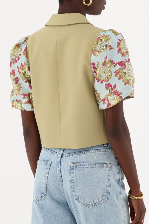 Green jacquard blazer with short sleeves | My Jewellery
