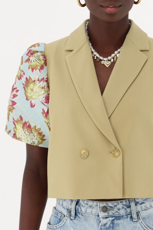 Green jacquard blazer with short sleeves | My Jewellery