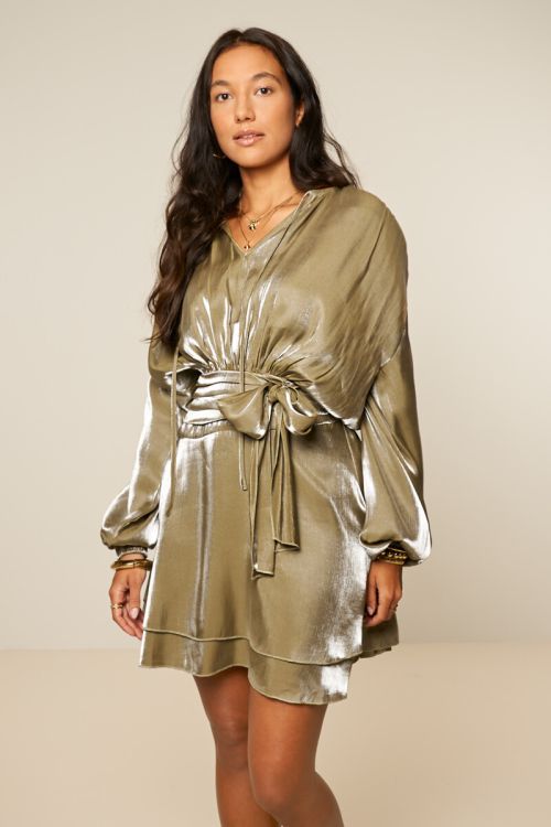 Green layered dress in satin look | My Jewellery