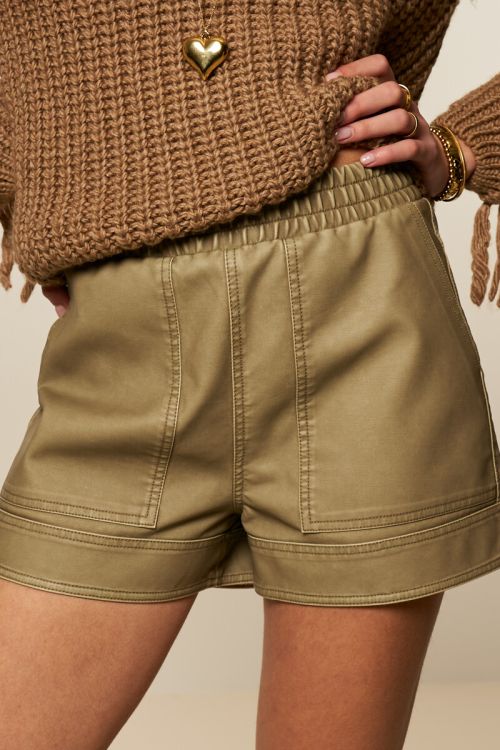 Green leather-look shorts | My Jewellery