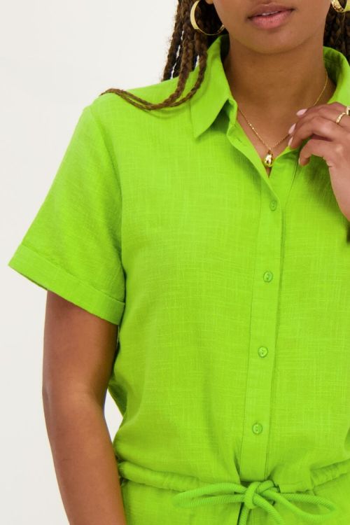 Green linen look playsuit with drawstring | My Jewellery