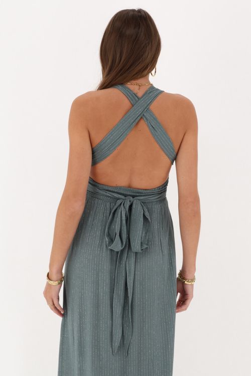 Green multiway wrap maxi dress with lurex | My Jewellery