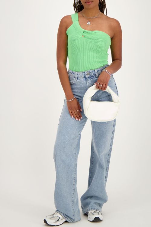 Green one-shoulder top with twisted effect | My Jewellery