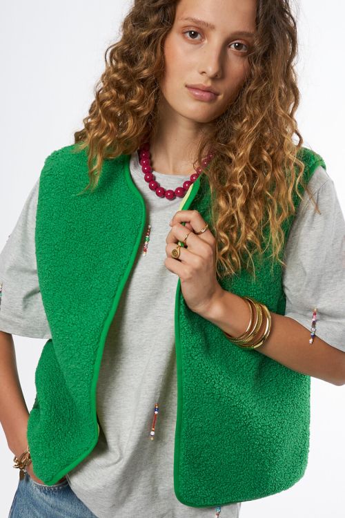 Green reversible gilet in teddy look | My Jewellery