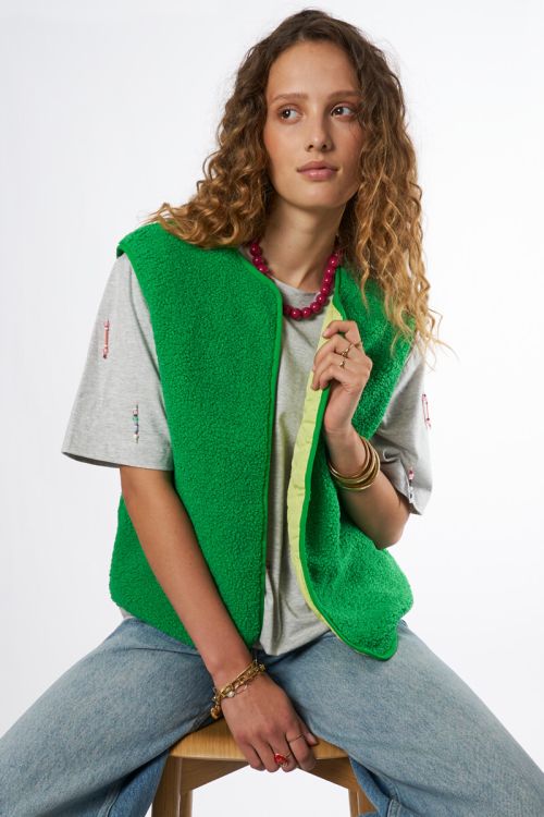 Green reversible gilet in teddy look | My Jewellery