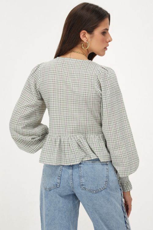 Green smocked blouse with checks & bows | My Jewellery