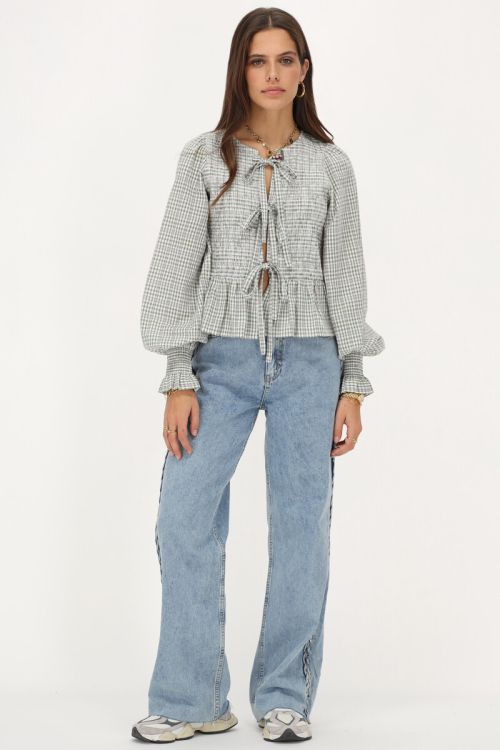 Green smocked blouse with checks & bows | My Jewellery