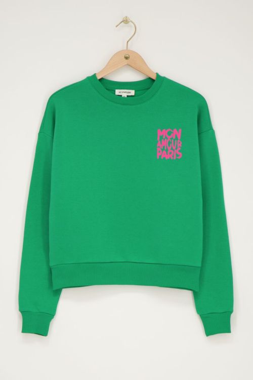 Green sweater with pink "Mon amour Paris" | My Jewellery