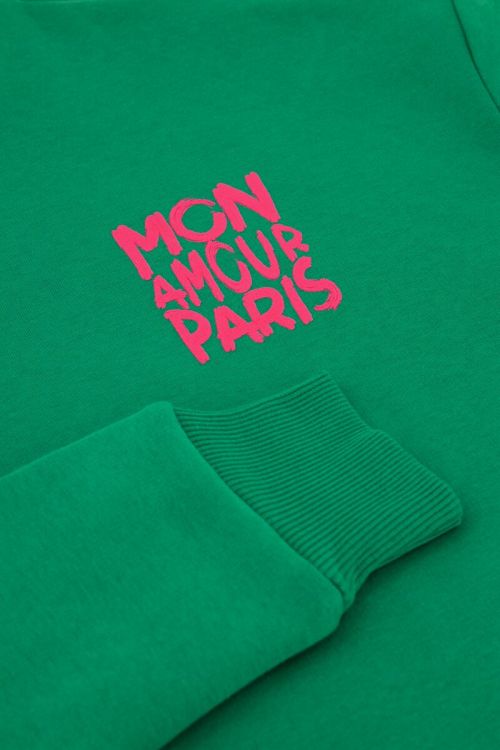 Green sweater with pink "Mon amour Paris" | My Jewellery