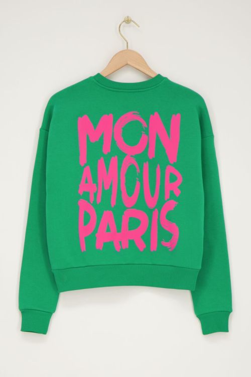 Green sweater with pink "Mon amour Paris" | My Jewellery