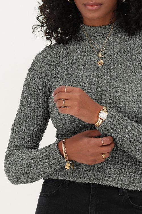 Green long sleeve textured top